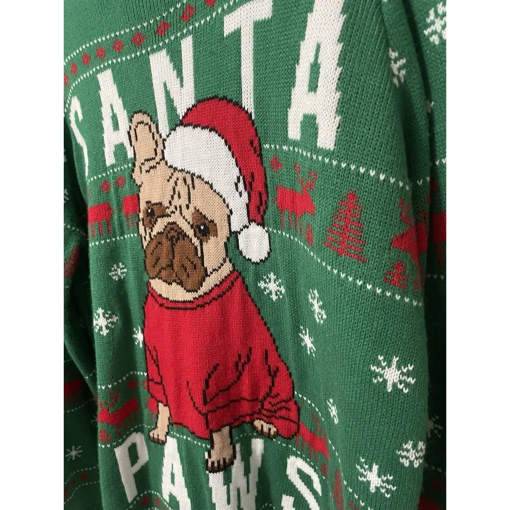 Holiday Time‎ French Bulldog Santa Paws Ugly Christmas Sweater Green XXL